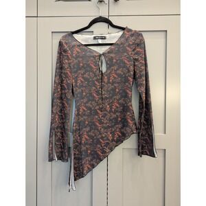 Y2K Fairycore Grunge Floral Printed Top Flared Sleeve Medium Urban Outfitters